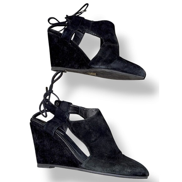 JEFFREY CAMPBELL black suede lace up wedge Back Tie Closed Toe shoes sz 9 - Picture 2 of 7